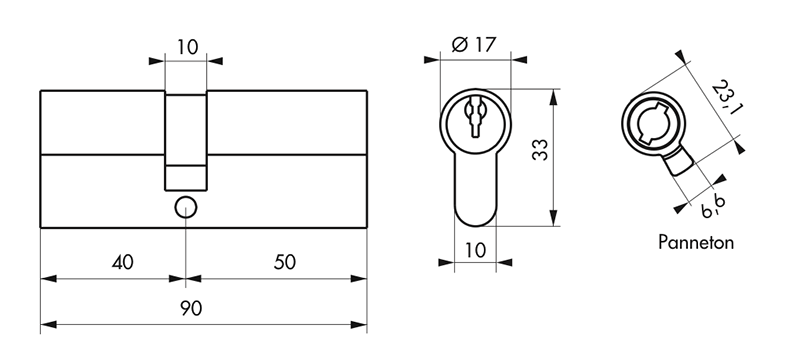 Cylindre STD nickelé 40x50mm - 3 clés - Zoom2