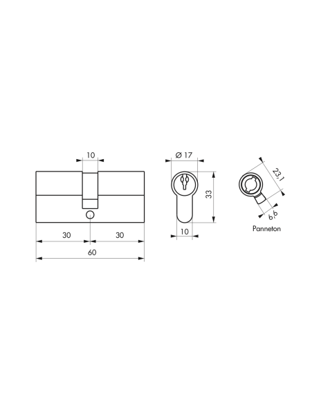 Cylindre PROFILE SA 30x30mm - 3 clés - Zoom2