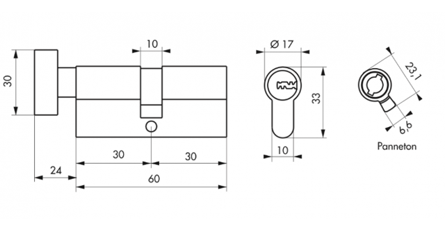 Cylindre à bouton TRANSIT 1 nickelé 30x30mm - 4 clés - Zoom2