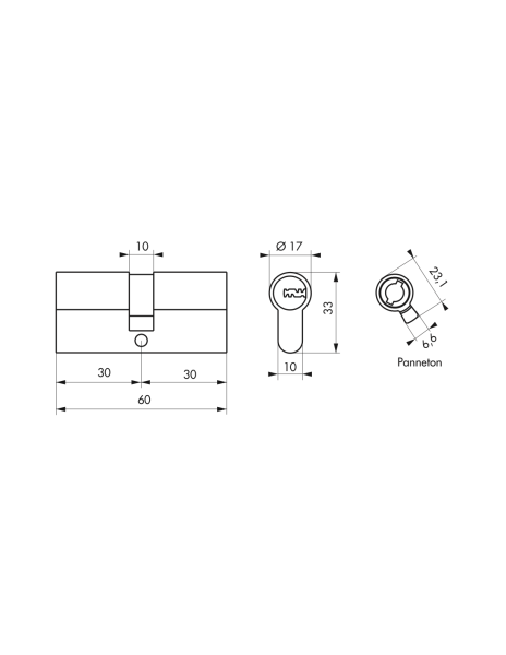 Cylindre TRANSIT 1 nickelé 30x30mm - 2 pièces - Zoom2