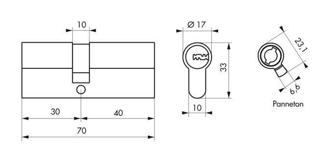 Cylindre TRANSIT 2 nickel 30x40mm - 5 clés - Zoom2