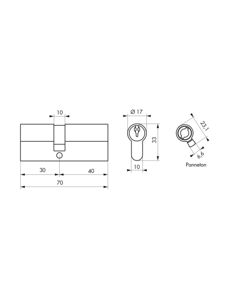 Cylindre PROFILE SA 30x40mm - 3 clés - Zoom2