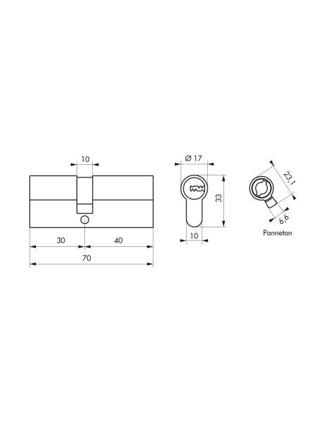 Cylindre TRANSIT 1 nickelé 30x40mm - 5 clés - Zoom2