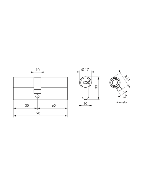 Cylindre TRANSIT 1 nickelé 30x60mm - 5 clés - Zoom2