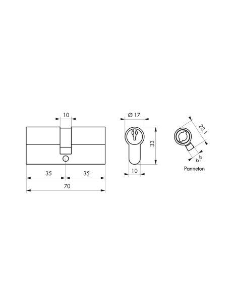 Cylindre PROFILE SA 35x35mm - 3 clés FDS - Zoom2