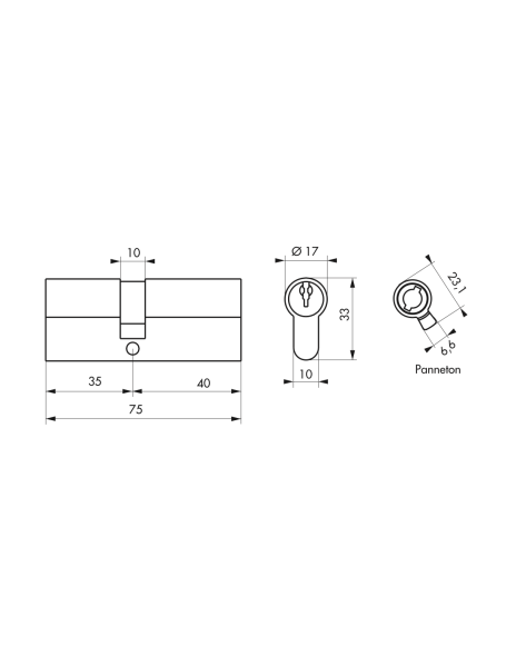 Cylindre PROFILE SA 35x40mm - 3 clés FDS - Zoom2