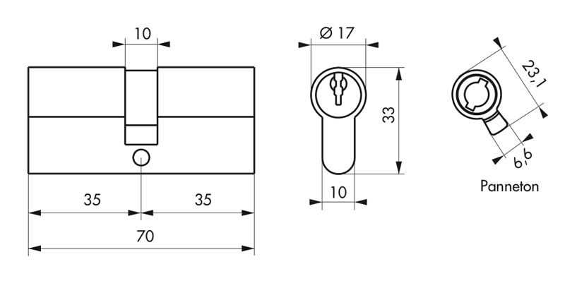 Cylindre STD nickelé 35x35mm - 3 clés - Zoom2