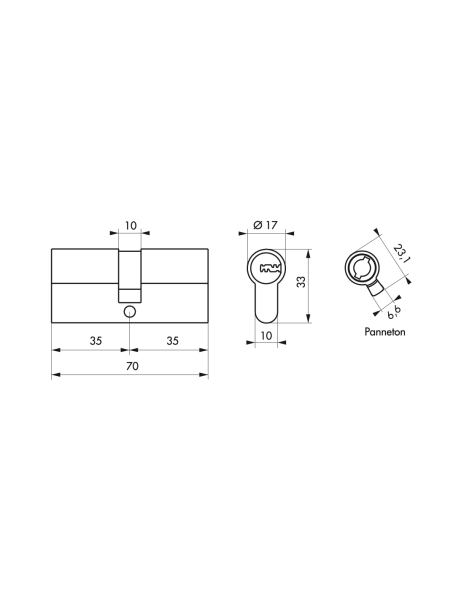 Cylindre TRANSIT 1 nickelé 35x35mm - 5 clés - Zoom2