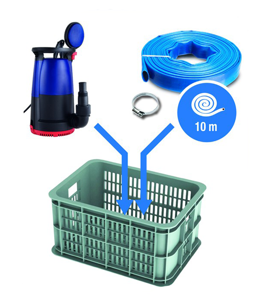 Kit inondation pompe VCDC-500-P2 + tuyau 10m Ø35 + collier + caisse - 500W - 12,5m3/h SPIDO - Zoom2