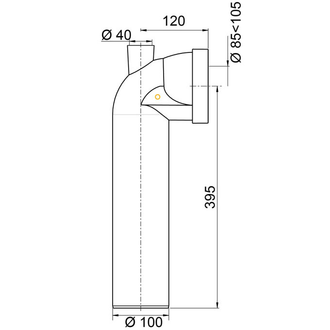 Pipe rigide longue coudée mâle Ø100 + piquage Ø 40mm - Zoom2