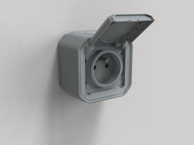 Prise 2P+T PLEXO gris IP55 - Zoom2