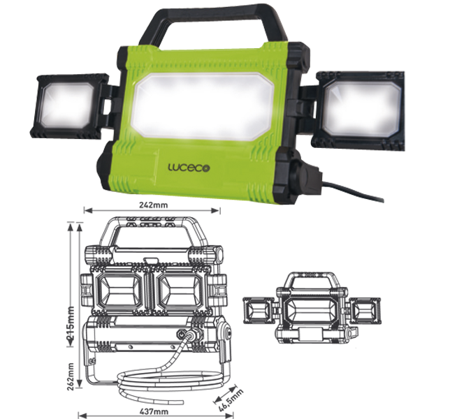 Projecteur LED CHANTIER filaire 50W pliable - LEB COB - 5000lm 6500K - Zoom2