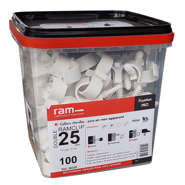 Fixations Multicouche, PER, Cuivre - Blanc double Ø25 - seau 100 pces - Zoom2