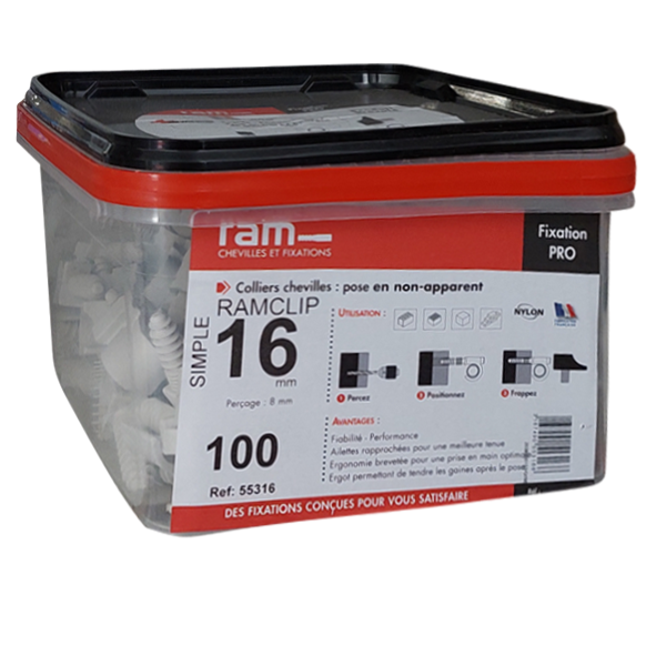 Fixations Multicouche, PER, Cuivre - Blanc simple Ø16 - seau 100 pces - Zoom2