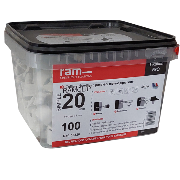 Fixations Multicouche, PER, Cuivre - Blanc simple Ø20 - seau 100 pces - Zoom2