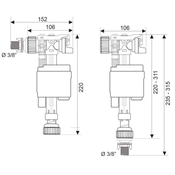Robinet flotteur DOBLO servo-valve alimentation latérale ou basse - Zoom2