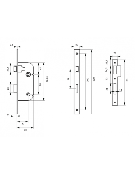 Serrure à encastrer condamnation axe 40mm - Zoom2