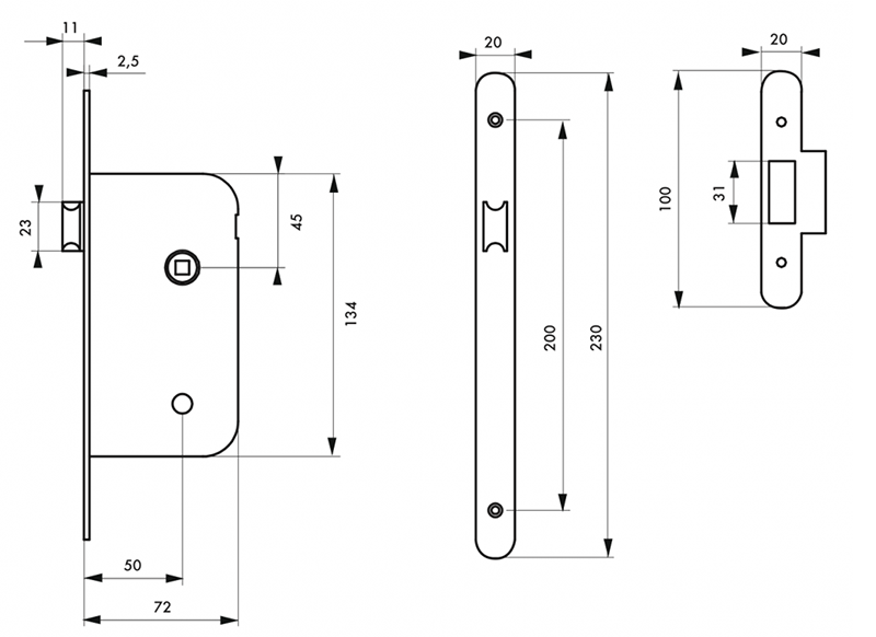 Serrure à encastrer bec de cane axe 50mm coffre 10mm blanc - Zoom2