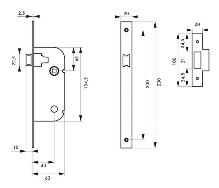 Serrure à encastrer bec de cane axe 40mm époxy blanc - Zoom2
