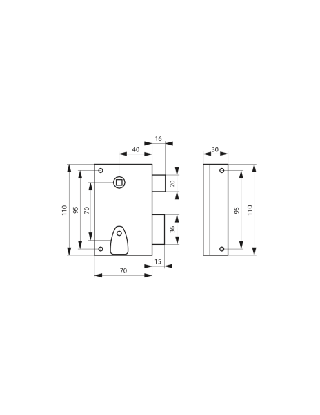 Serrure à appliquer verticale PDT 1/2 tour droite 70x110mm - Zoom2