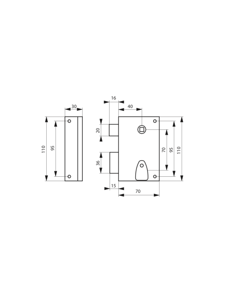 Serrure à appliquer verticale PDT 1/2 tour gauche 70x110mm - Zoom2