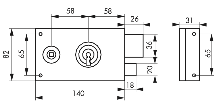 Serrure grille pêne dormant 1/2 tour zinguée droite 140x80mm - Zoom2
