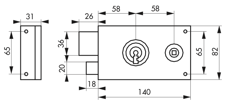 Serrure grille pêne dormant 1/2 tour zinguée gauche 140x80mm - Zoom2