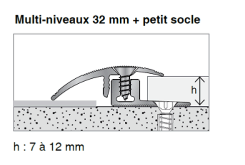 Seuil multi-niveaux TECNIS alu naturel + socle - 32mmx93cm - Zoom2