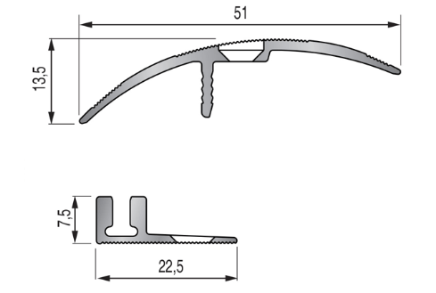Seuil multi-niveaux TECNIS alu naturel + socle - 51mm 93cm - 8566020 - Zoom2