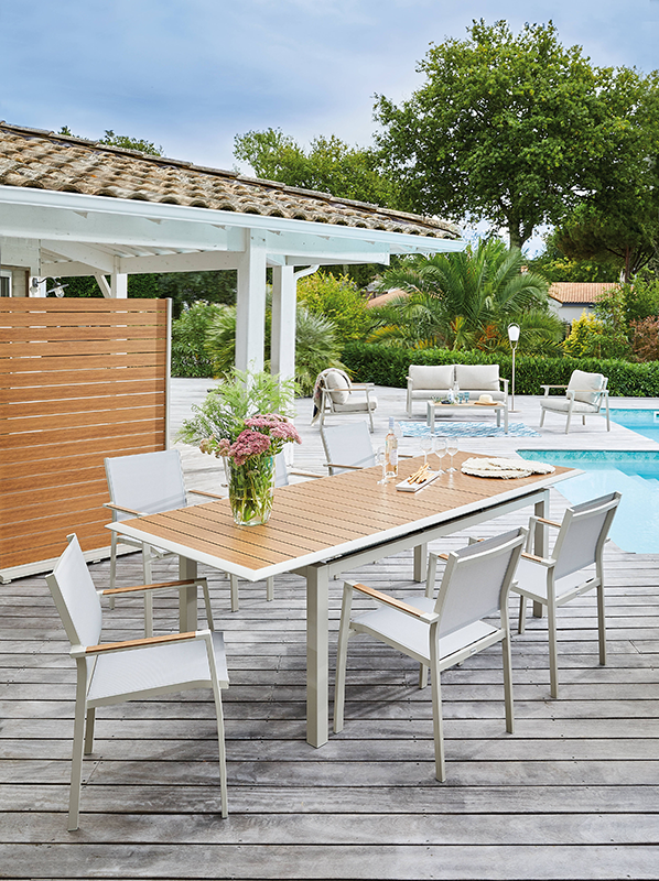 Table de jardin LOUISIANE II crème/chêne L.187/247 x l.100 x h.76 cm - Zoom2