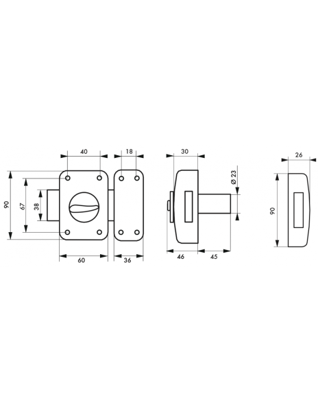 Verrou CORVETTE cylindre 45mm pour porte d''entrée - 3 clés FDS - Zoom2