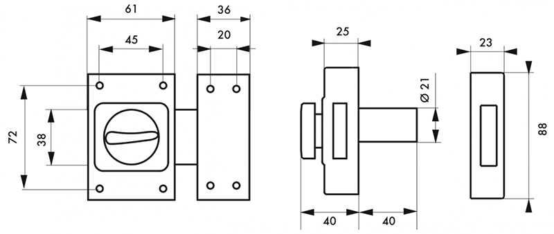 Verrou ETENDARD à bouton et cylindre bronze 3 clés 40mm - Zoom2