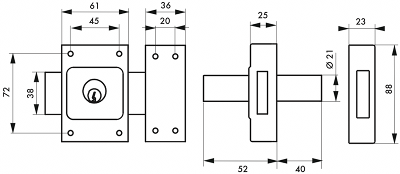 Verrou ETENDARD double cylindre 3 clés 40mm - Zoom2
