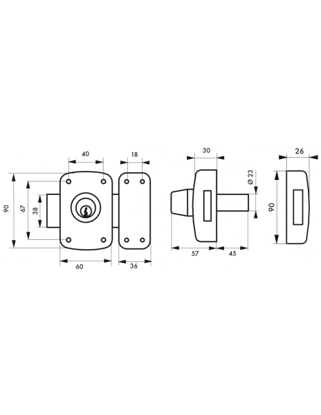 Verrou CORVETTE cylindre 45mm 3 clés - Zoom2