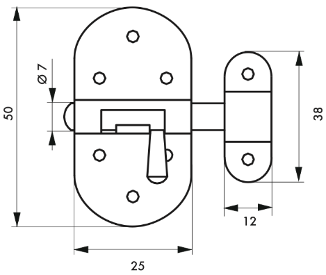Targette nickelée pêne rond 25mm - Zoom2