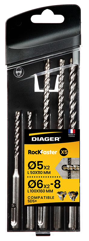 Coffret 5 forets béton RocKFaster  SDS+ L110 Ø5(x2) L160 Ø6(x2)-8 mm - Zoom3