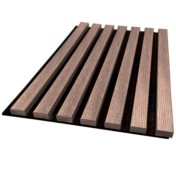 Lot 2 panneaux décoratifs noyer fond noir feutrine PET recyclé latte MDF - px 2m60x0m30 ép.17mm soit 0,78m²/px - Zoom3