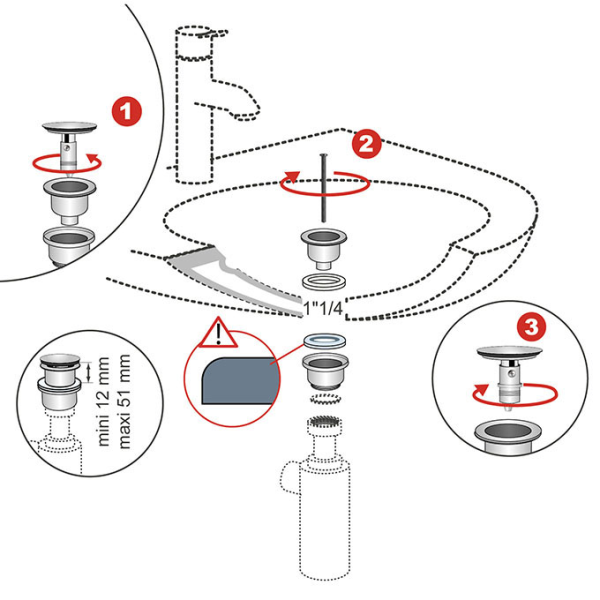 Bonde lavabo universelle laiton chrome - sans trop-plein - Zoom3