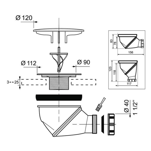 Bonde de douche Ø90mm - dôme ABS chrome JAMES - Sortie orientable à 360° NF - Zoom3