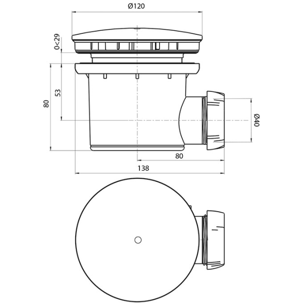 Bonde douche TOURBILLON Ø90mm sortie verticale - dôme ABS chrome - Zoom3
