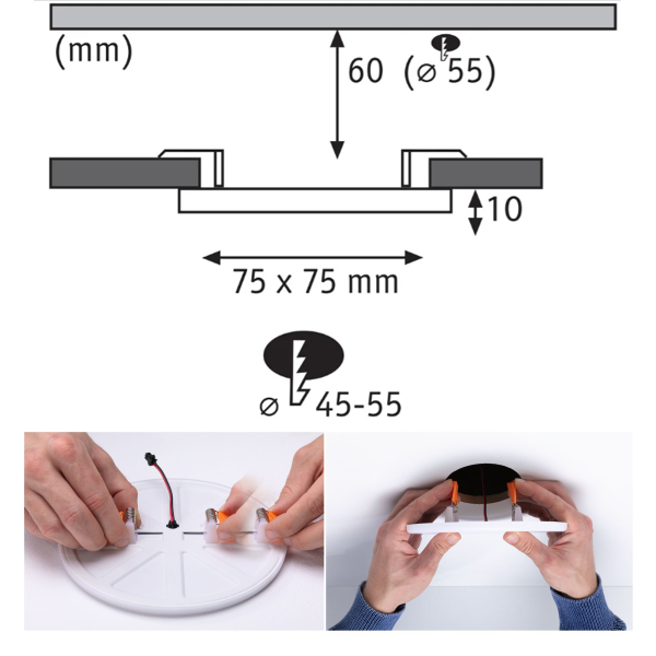 Panneau encastré LED ajust Veluna plast IP44 75mm 4,5W 4000K - Zoom3